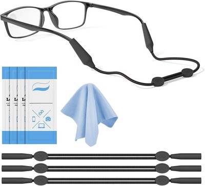 Glasses Strap 3 Pcs - No Tail Sunglasses Straps - Adjustable Eyeglasses Strap, E