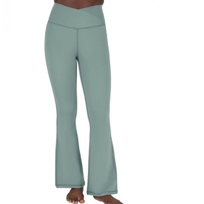 YOGALICIOUS Green Lux Madison Crossover 7/8 Flare Active Workout Yoga Pants Sz S