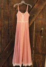 Vintage Pink Dress Gunne Sax Lace Prairie Cottage Bow Tie Design 70s  Size 9 