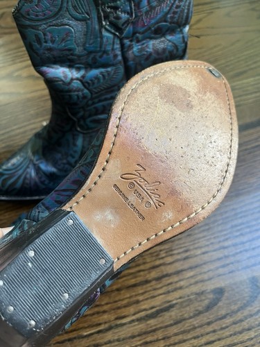 Zodiac USA Women’s Leather Turquoise Tooled Western Cowboy Booties Sz. 8 - Picture 7 of 8