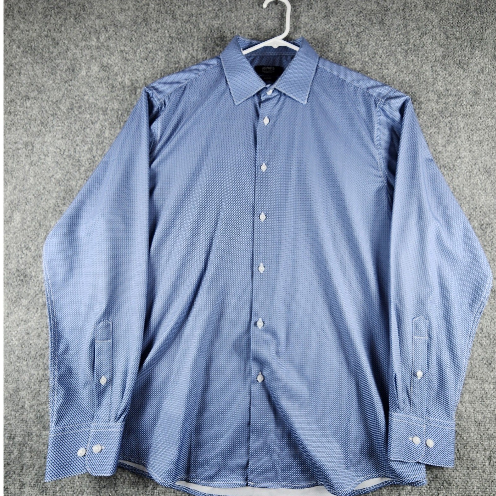 Jones New York Signature Slim Fit Dress Shirt Mens XL 17-17.5 Blue Micro Print