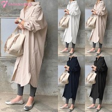 NEWSTOCK Women Collared Button Up Casual Loose Kaftan Long Maxi Shirt Dress Plus