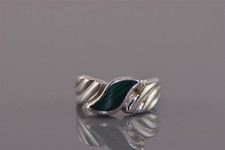 Sterling Silver Swirled Green Malachite Ribbed Wavy Band Ring 925 Sz: 7