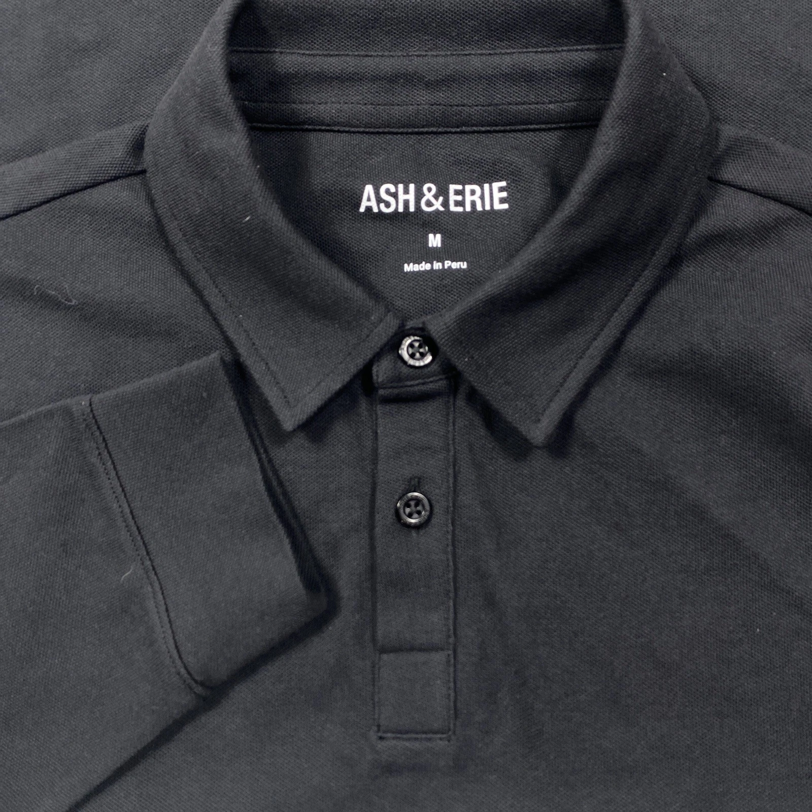 NWOT Ash & Erie Men's Medium M Long Sleeve Polo Shirt Solid Black