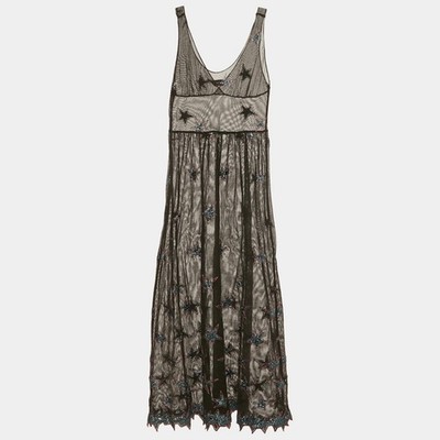 Fleur du Mal Midikleid schwarz Sterne bestickt Mesh transparent M
