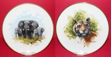 WEDGWOOD * 2x David Shepherd Wildlife Collectors Plates 27cm * Tiger & Elephant