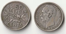 1905 Danish West Indies 10 cents (50 bit) silver coin