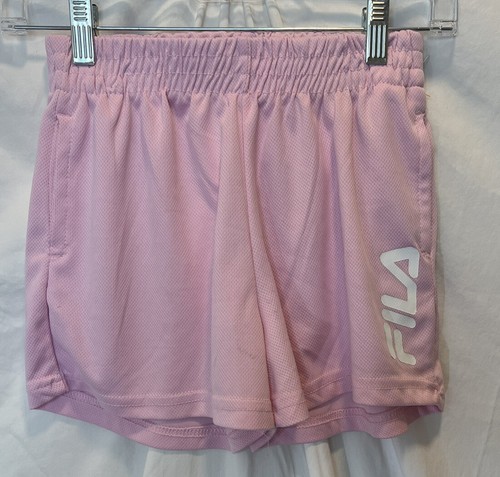 Fila Girls Medium 10 Pink Mesh Athletic Shorts White Logo Excellent Used Condit