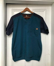 Carhartt Scrubs Top Mens S Blue Short Sleeve Single Pocket Blue Teal