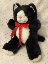 Vintage Hugfun International Black & White Kitty Cat Stuffed Kitten Plush 12”