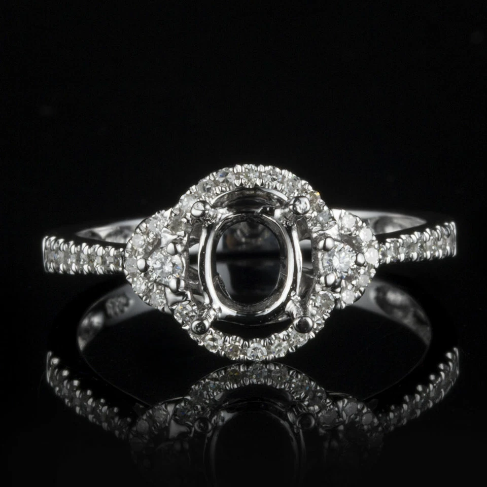 7x5mm Oval Cut Genuine Diamond Engagement Wedding Ring 10k White Gold Semi Mount - Image 2 of 4