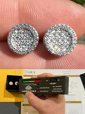 Real 925 Silver Iced Moissanite Hip Hop Round Earrings Studs Pass Tester 