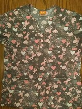 Barco scrub top xs with hearts/pink ribbons  Small flaws