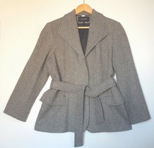 Jaeger 14 Uk (ch 54 Cm) B&w Soft 100% Wool Tweed Belted Lined Jacket Tailored