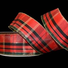 Christmas Red Green Gold Plaid Wired Ribbon 2.5"W x 5 Yards