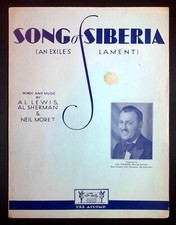 Sheet Music SONG OF SIBERIA::Val. Valente Roof Garden Cafe Orchestra  1929