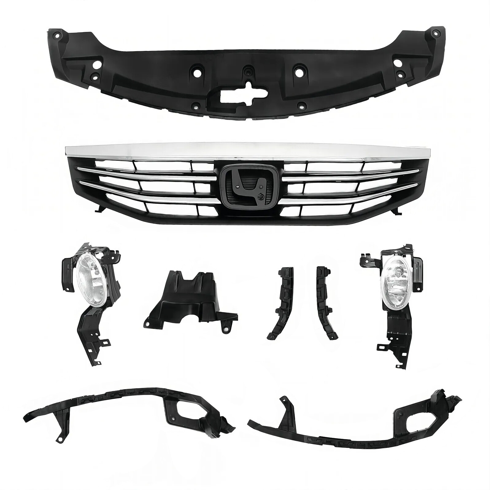 9PC Chrome Front Bumper Grille Fog Lights Bracket Kit For Honda Accord 2011 2012
