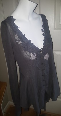 Anthropologie Leifsdottir Cardigan Crochet Lace sweater shirt cotton linen  SMALL