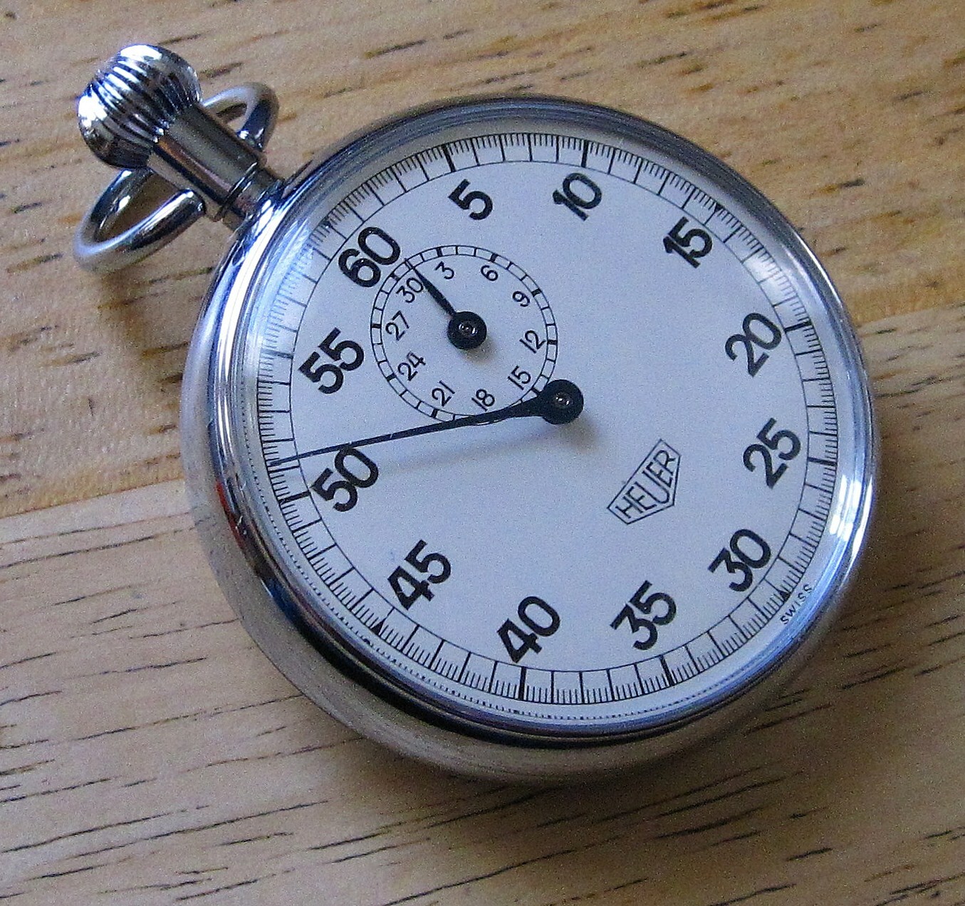 HEUER 60 Second, 30 Minute STOPWATCH, 1/5 Second, Rare 1960's Swiss