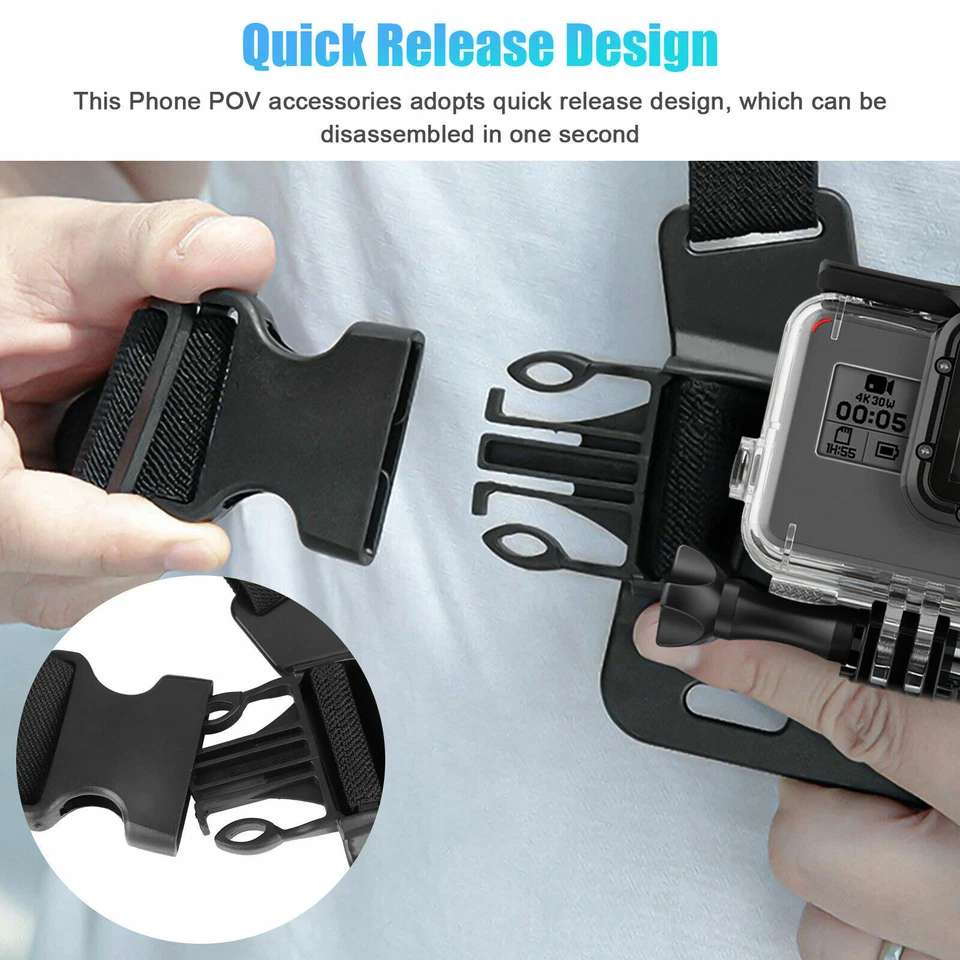 Arnés de Pecho Cuerpo Correa Montaje Accesorios Ajustables para iPhone GoPro Android Foto 4 de 4
