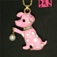 Fashion Women Pink Lovely Crystal Enamel spot dog Sweater Chain Necklace