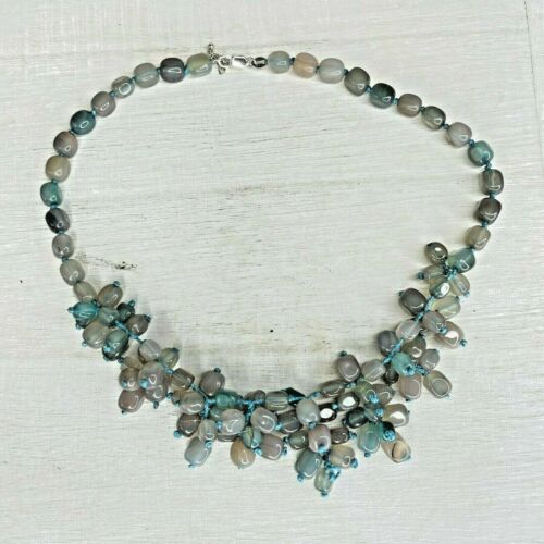 Stunning 925 Sterling Faux Turquoise Nuggets Bib … - image 1