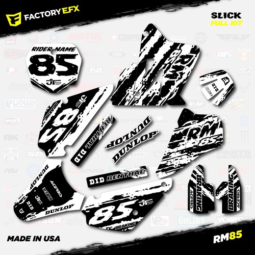 Black & White Slick Racing Graphics Kit fit Suzuki RM85 01-21 Plates RM 85 Decal - Picture 5 of 5