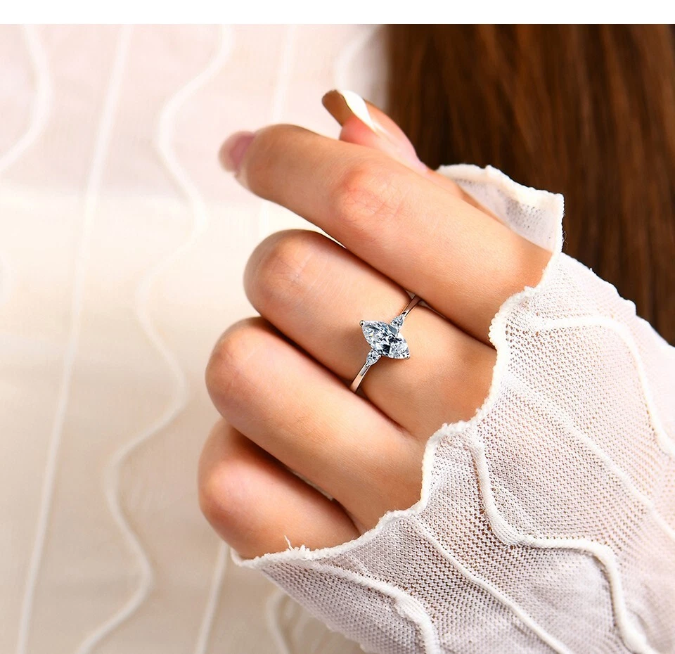 1ct Marquise Cut Ring Solitaire 18k White Gold Lab-Created Diamond Test Pass 6.5 - Image 4 of 4