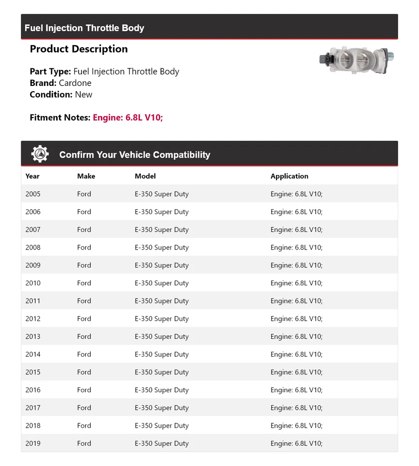 Ford E-350 Super Duty 2005-2019 6,8 L carrocería de acelerador de inyección de combustible cardone Foto 2 de 4