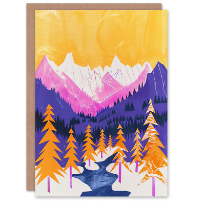 Greeting Card Vibrant Abstract Mount Fitz Roy Patagonia Forest Birthday