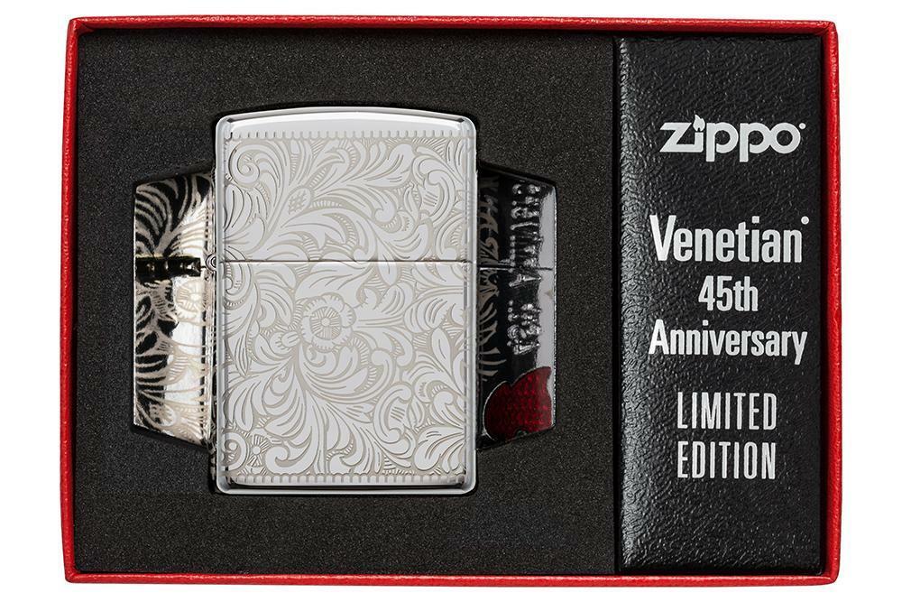 Zippo 360 Degree Laser Engraved 45th Anniversary Venetian, 49053, New In Box