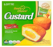 Lotte Custard Cream Cake, Korean Famous Snack, 12 Individually Wrapped 9.74 Oz