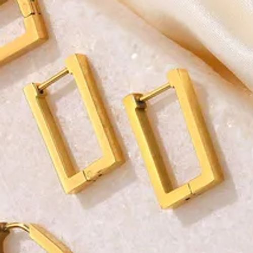 Stylish rectangular gold plated stainless steel huggie earrings