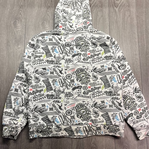 Quicksilver Mens XL All Over Print Zip Up Sherpa Lined Hoodie Vintage Y2k - Picture 6 of 9