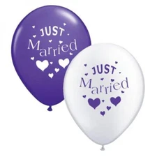 Wedding Balloons 10 x Purple & White Just Married Party Balloon (Helium or Air)
