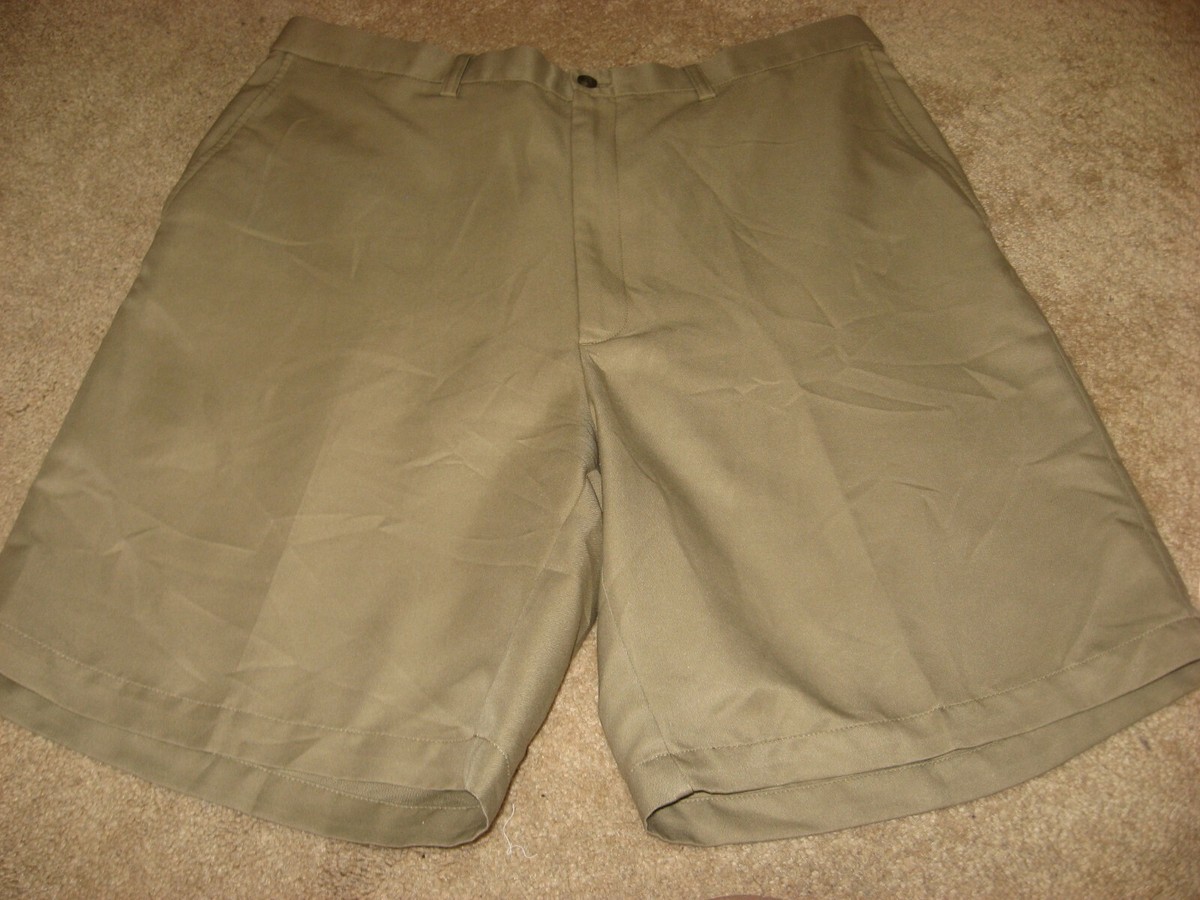 haggar dress shorts Mens Tan HAGGAR Adjustable Waistband Flat Front Dress Shorts 32