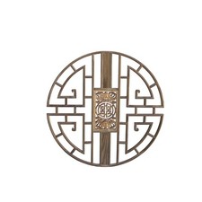 Oriental Raw Wood Round Bats Flower Geometric Pattern Wall Panel ws4011