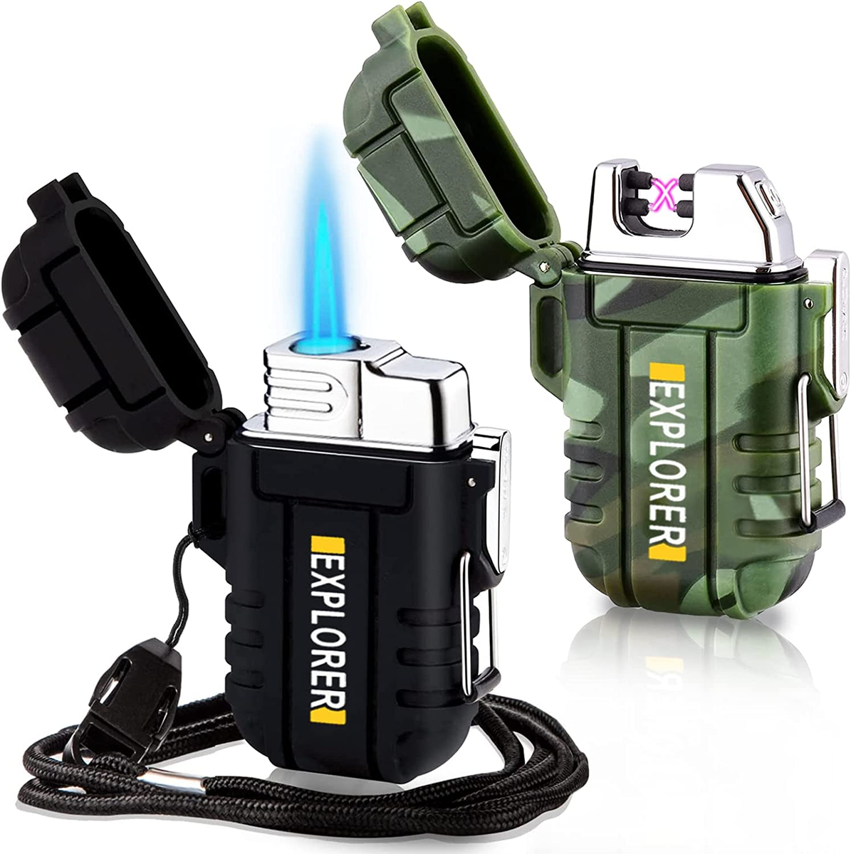 2 Pack Waterproof,Windproof Torch Lighter,Dual Arc Lighter Butane, USB  charged