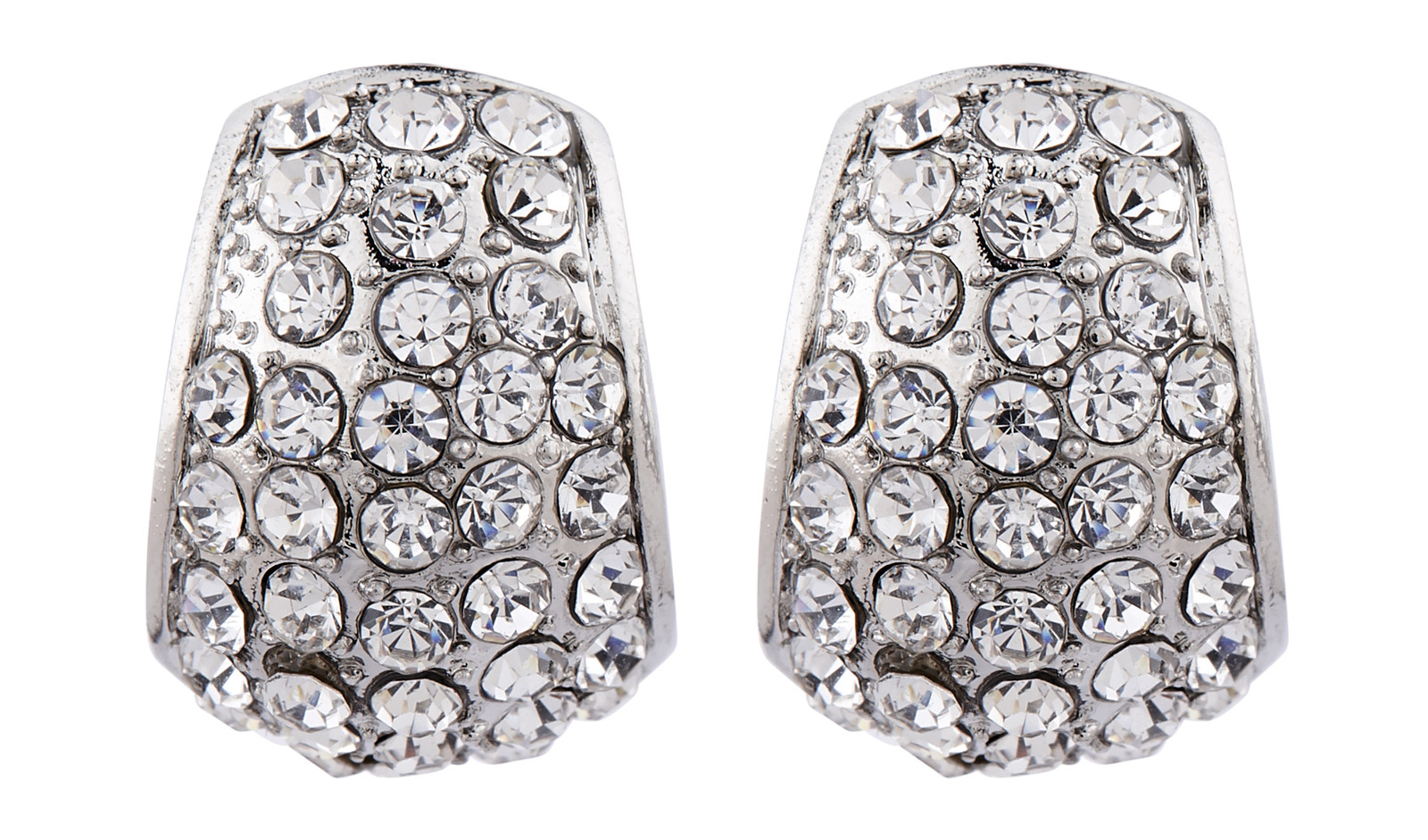 SILVER CLIP ON EARRINGS - stud earring with clear crystals - Willa Bello London