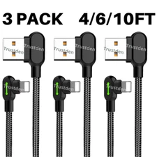 90° LED USB Fast Charger Cable Adapter Charging Cord For iPhone 13 12 11 XR iPad