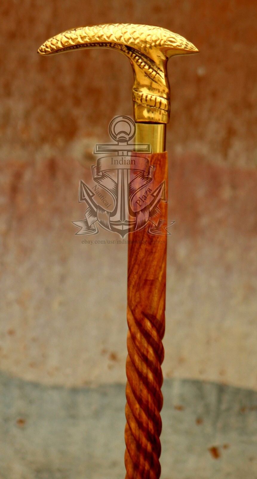 Nautical Solid Brass Golden Fish Head Handle Spir… - image 1