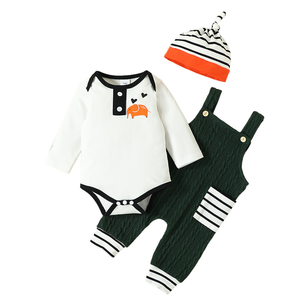 Newborn Baby Boys Long Sleeve Romper Knit Jumpsuit Outfits Clothes 3PCS