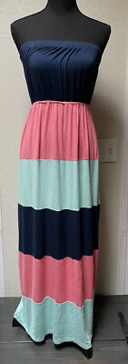 strapless open back dress Little Girl's Pink Colorblock Maxi Dress main image 1