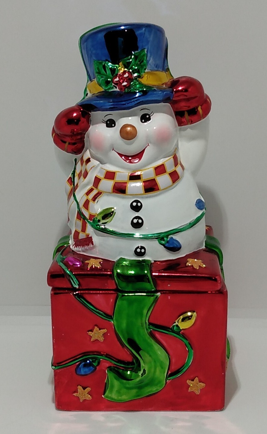 Christopher Radko 2004 Christmas Snowman 8" Candy Container Trinket Box