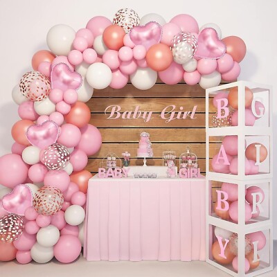 Rosa-Weiß Luftballon-Girlande | Taufe-Deko Box | Baby Shower Hintergrund