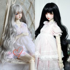 1/6 1/4 1/3 Uncle BJD Long Curly Wig Soft Hair Neat Bangs Silver Gray / Black