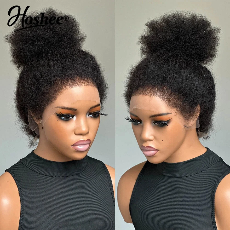 Peluca de Encaje Completa Afro Rizada 360 Pelucas Brasileñas de Cabello Humano con Bordes 4C para Mujer Foto 2 de 4