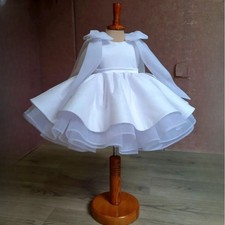 White Ball Gown Flower Girl Dresses Satin Vintage Little Girl Peageant Dress