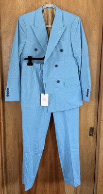 Haute Couture men's Light Blue Custom Double Breasted Suit Garcon Couture NWT