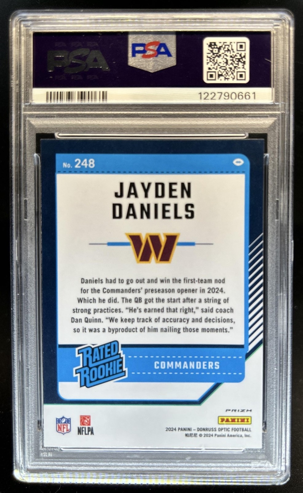 2024 Panini Donruss Optic Jayden Daniels Fire Rated Rookie #248 PSA 10 GEM MINT view 2